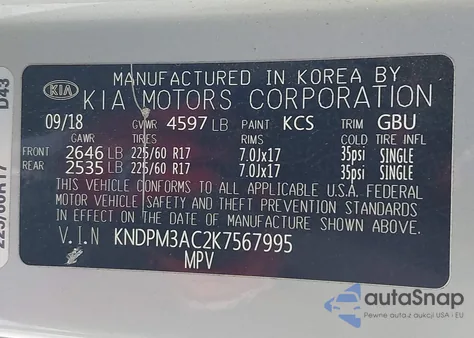 2019 Kia Sportage Lx z USA, uszkodzony, nr VIN KNDPM3AC2K7567995